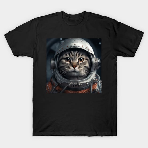 Astronaut Cat in Space - European Shorthair T-Shirt by Merchgard